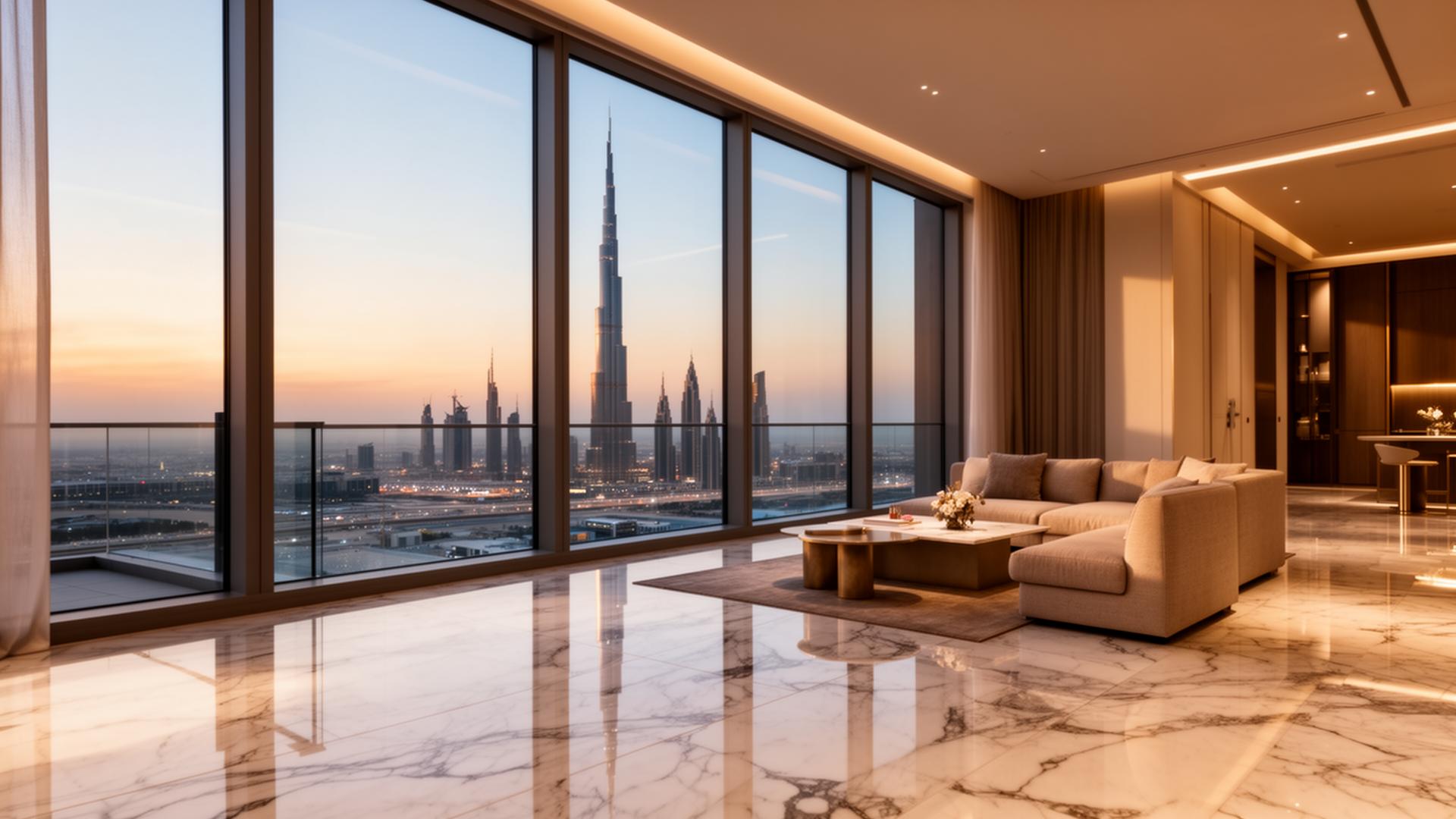 Penthouse interieur met uitzicht op Burj Khalifa